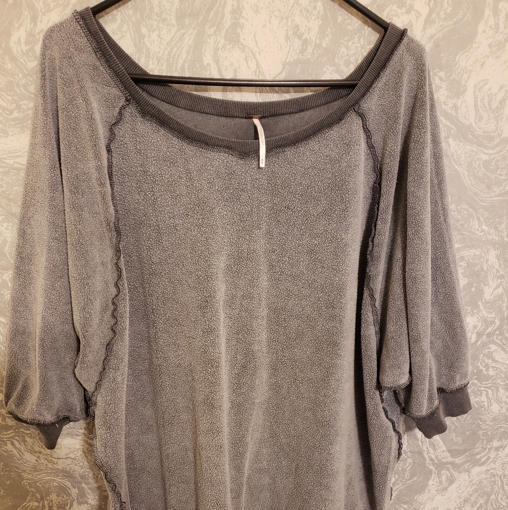 Free People Charcoal Scoop Neck Plush Pullover